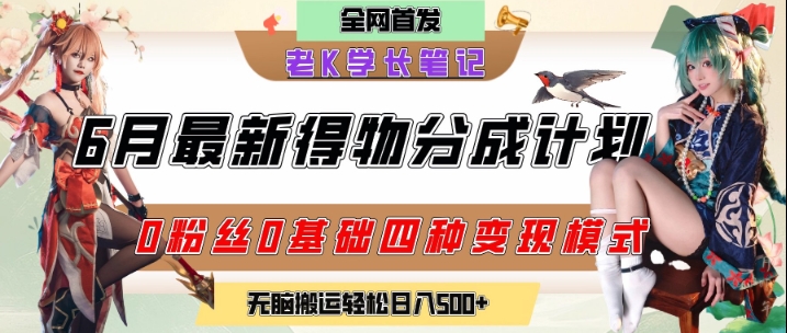 6月份最新得物创作者分成计划2.0玩法，0粉丝0基础四种模式变现，从隐蔽渠道无脑搬运，日入2张-极速网创