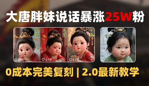 AI大唐胖贵妃说话2.0，40条视频暴涨40w粉，附独家变现攻略-极速网创