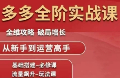 拼多多全阶实战课程，全维攻略，破局增长，从新手到运营高手-极速网创