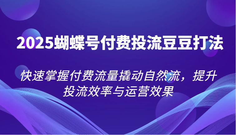 2025蝴蝶号付费投流豆豆打法，快速掌握付费流量撬动自然流，提升投流效率与运营效果-极速网创
