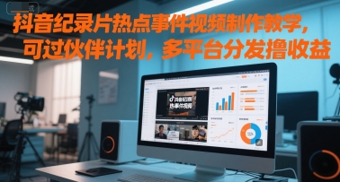 抖音纪录片热点事件视频制作教学，可过伙伴计划，多平台分发撸收益-极速网创