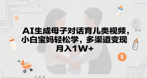 AI生成母子对话育儿类视频，小白宝妈轻松学，多渠道变现，月入1W+-极速网创
