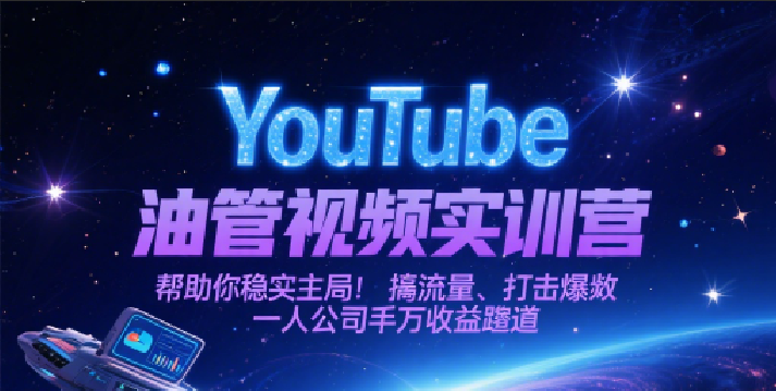 YouTube油管视频实训营，帮助你稳入局、搞流量、打爆款，一人公司千万收益赛道-极速网创