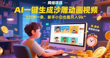 AI一件生成沙雕动画视频，5分钟一条，新手小白也能月入9k+-极速网创