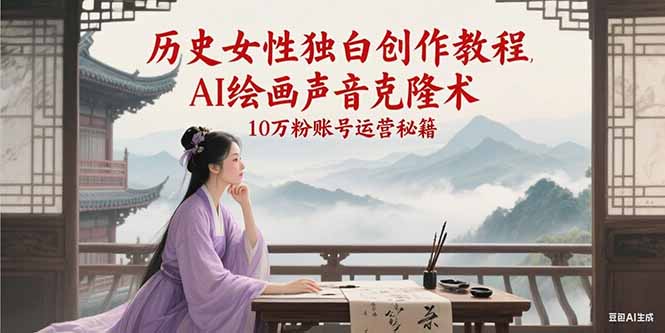 历史女性独白创作教程，AI绘画声音克隆术，10万粉账号运营秘籍-极速网创