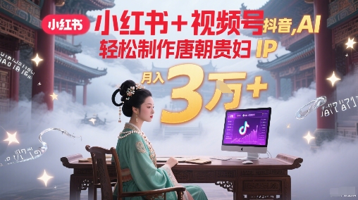 小红书+视频号+抖音，AI轻松制作唐朝贵妇IP，每天30分钟，轻松产出N条，月入3W+-极速网创