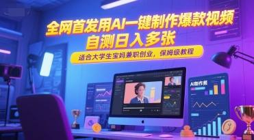 全网首发用AI一键制作爆款视频，自测日入多张，适合大学生宝妈兼职创业，保姆级教程-极速网创