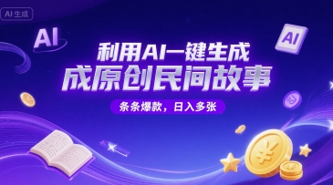 利用AI一键生成原创民间故事，无限制生成，条条爆款，日入多张-极速网创