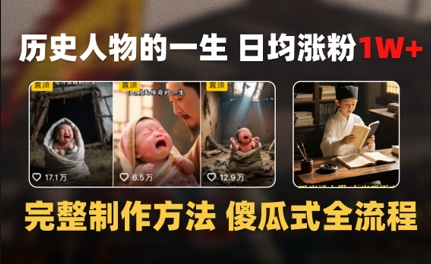 历史人物的一生 日均涨粉1W+，完整制作方法 傻瓜式全流程-极速网创