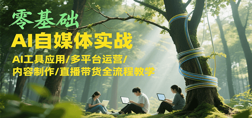 零基础AI自媒体实战，AI工具应用/多平台运营/内容制作/直播带货全流程教学-极速网创