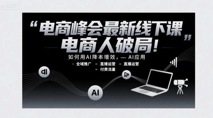 电商峰会最新线下课，电商人破局，如何用AI降本增效，AI应用-全域推广-直播运营-付费流量-极速网创