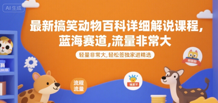 最新搞笑动物百科详细解说课程，蓝海赛道，流量非常大，轻松签独家进精选-极速网创