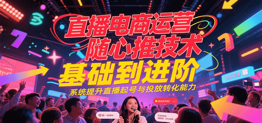直播电商运营随心推投放技术基础到进阶，系统提升直播起号与投放转化能力-极速网创