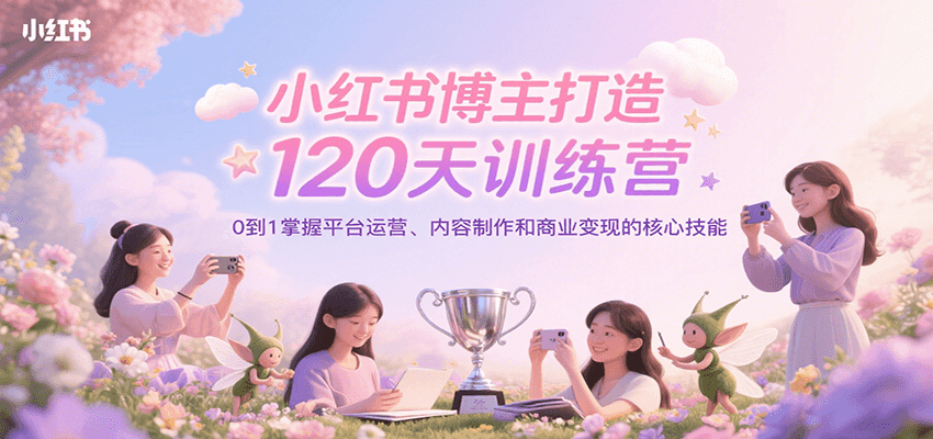 小红书博主打造120天训练营，0到1掌握平台运营、内容制作和商业变现-极速网创