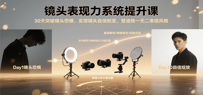 镜头表现力系统提升课，30天突破镜头恐惧实现自信蜕变，塑造独一无二表现风格-极速网创