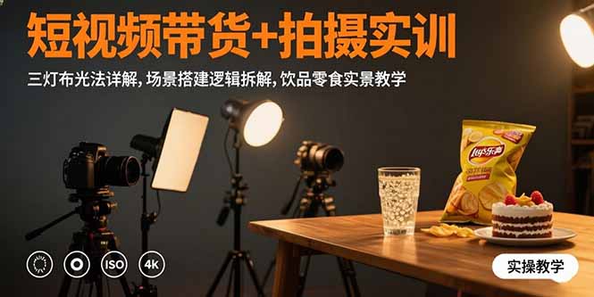 （15540期）短视频带货+拍摄实训：三灯布光法详解,场景搭建逻辑拆解,饮品零食实景教学-极速网创