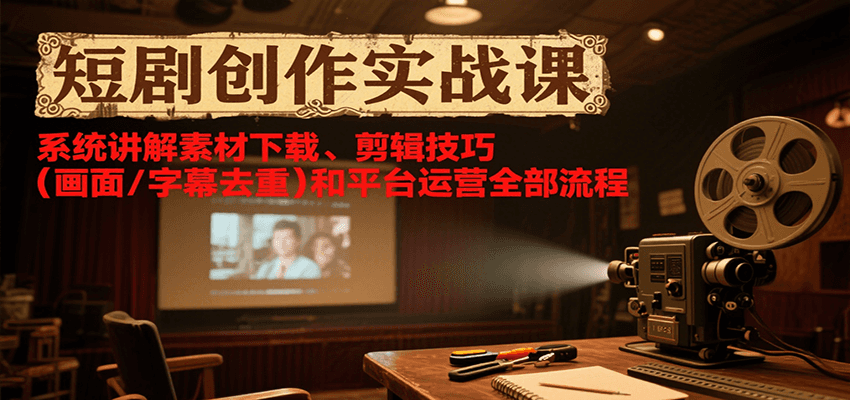 短剧创作实战课，系统讲解素材下载、剪辑技巧（画面/字幕去重）和平台运营全部流程-极速网创