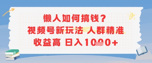 懒人如何搞钱？视频号新玩法，人群精准收益高，日入多张-极速网创
