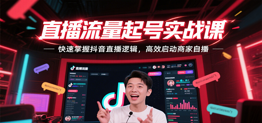 直播流量起号实战课，快速掌握抖音直播逻辑，高效启动商家自播-极速网创