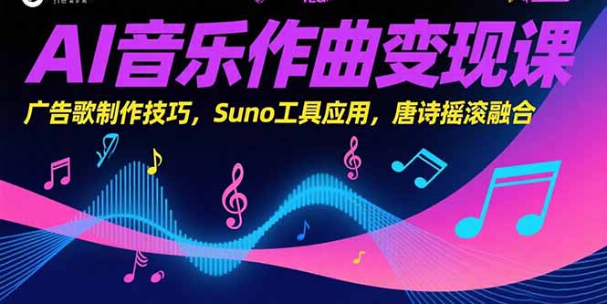 （15370期）AI音乐作曲变现课，广告歌制作技巧，Suno工具应用，唐诗摇滚融合-极速网创