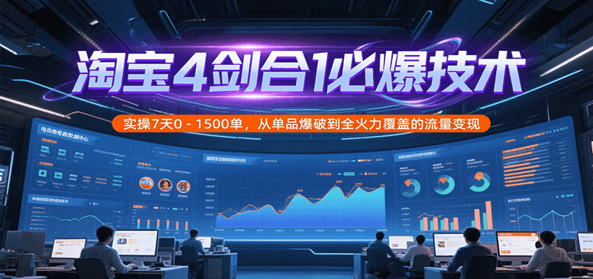 淘宝4剑合1必爆技术，实操7天0-1500单，从单品爆破到全火力覆盖的流量变现-极速网创