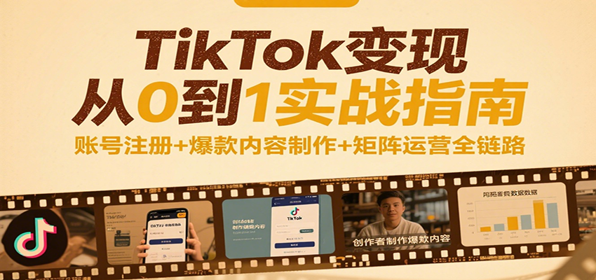 TikTok变现从0到1实战指南：账号注册+爆款内容制作+矩阵运营全链路-极速网创