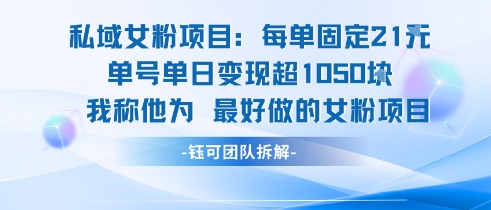 私域女粉项目：每单固定21块，单日变现超1k+，最好做的女粉项目-极速网创