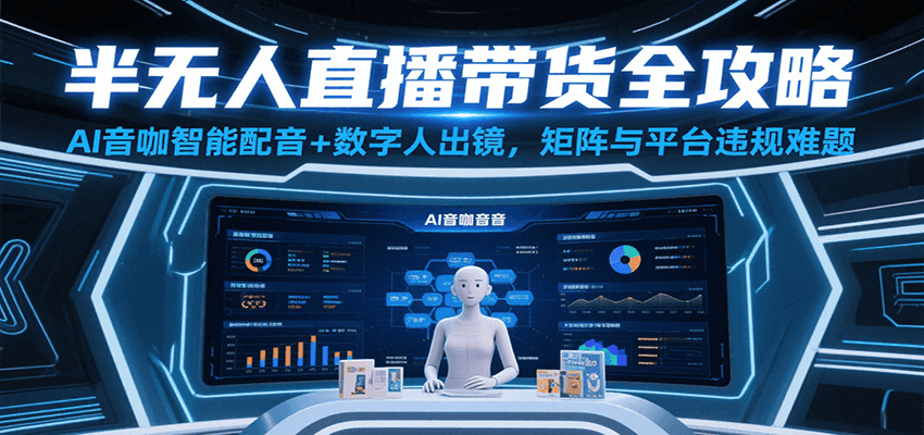 半无人直播带货全攻略：AI音咖智能配音+数字人出镜，解决账号矩阵与平台违规难题-极速网创