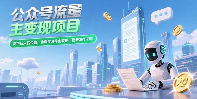 （15340期）公众号流量主变现项目，新手日入四位数，含爆文写作全攻略(更新25年7月)-极速网创