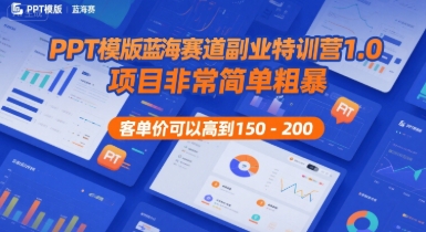 PPT模版蓝海赛道副业特训营1.0，项目非常简单粗暴，客单价可以高到150-200-极速网创