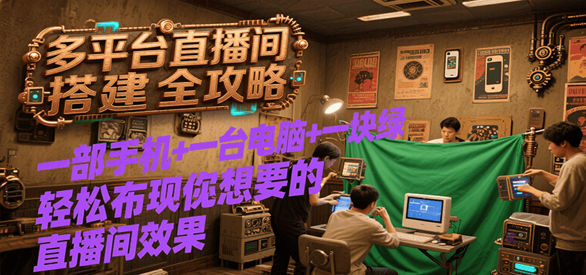 多平台直播间搭建全攻略，一部手机+一台电脑+一块绿布轻松实现你想要的直播间效果-极速网创