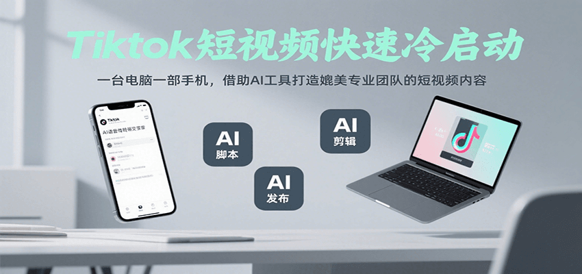 Tiktok短视频快速冷启动，一台电脑一部手机，借助AI工具打造媲美专业团队的短视频内容-极速网创