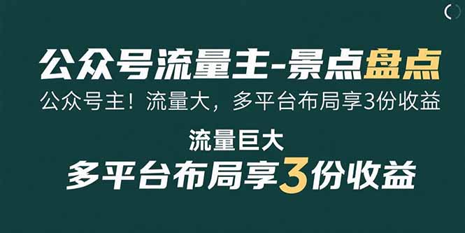 （15553期）公众号流量主-景点盘点 流量巨大 多平台布局享3份收益-极速网创