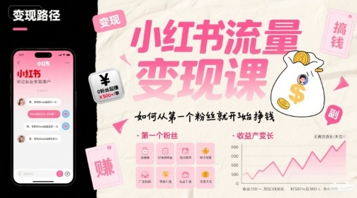 小红书流量变现课，如何从第一个粉丝就开始挣钱-极速网创