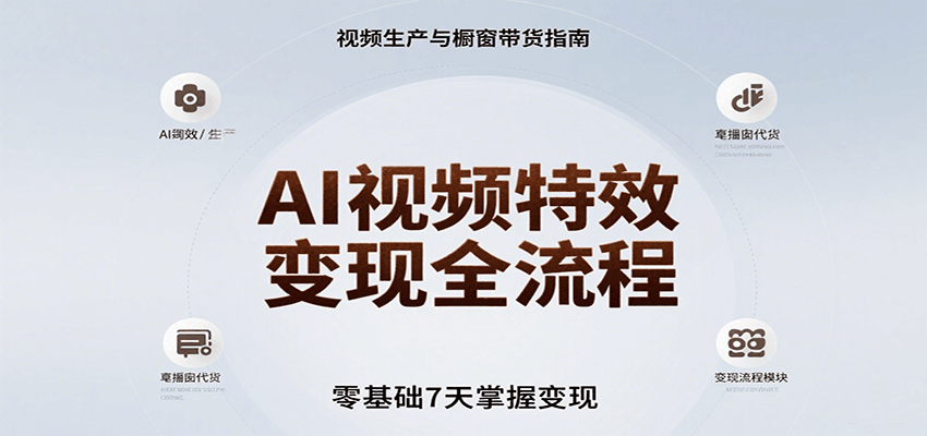 AI视频特效变现全流程，零基础7天掌握视频生产到橱窗带货变现-极速网创