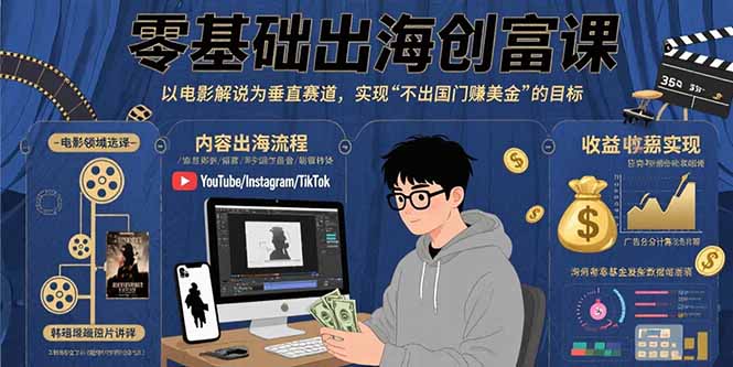 （15709期）零基础出海创富课：以电影解说为垂直赛道，实现不出国门赚美金的目标-极速网创