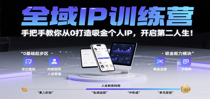 全域IP训练营，手把手教你从0打造吸金个人IP，开启第二人生！-极速网创