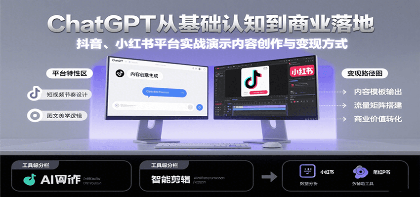 ChatGPT从基础认知到商业落地，实战演示抖音、小红书等平台的内容创作与变现-极速网创
