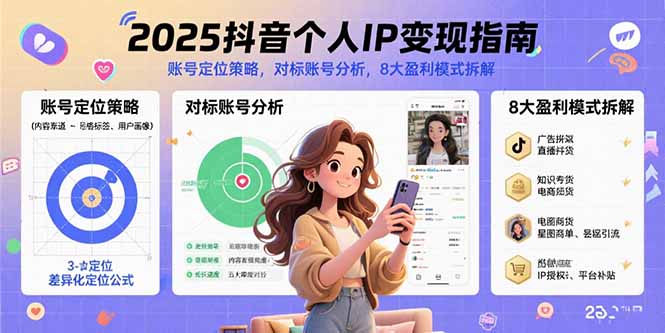 （15711期）2025抖音个人IP变现指南，账号定位策略，对标账号分析，8大盈利模式拆解-极速网创