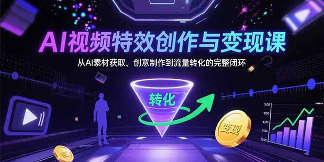 （15587期）AI视频特效创作与变现课：从AI素材获取、创意制作到流量转化的完整闭环-极速网创