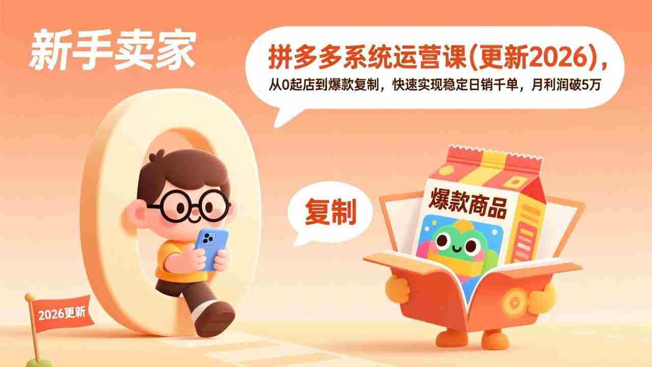 （17202期）拼多多系统运营课(更新2026)，从0起店到爆款复制，快速实现稳定日销千单，月利润破5万-极速网创