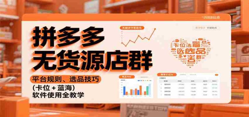拼多多无货源店群：平台规则、选品技巧（卡位 + 蓝海），软件使用全教学-极速网创