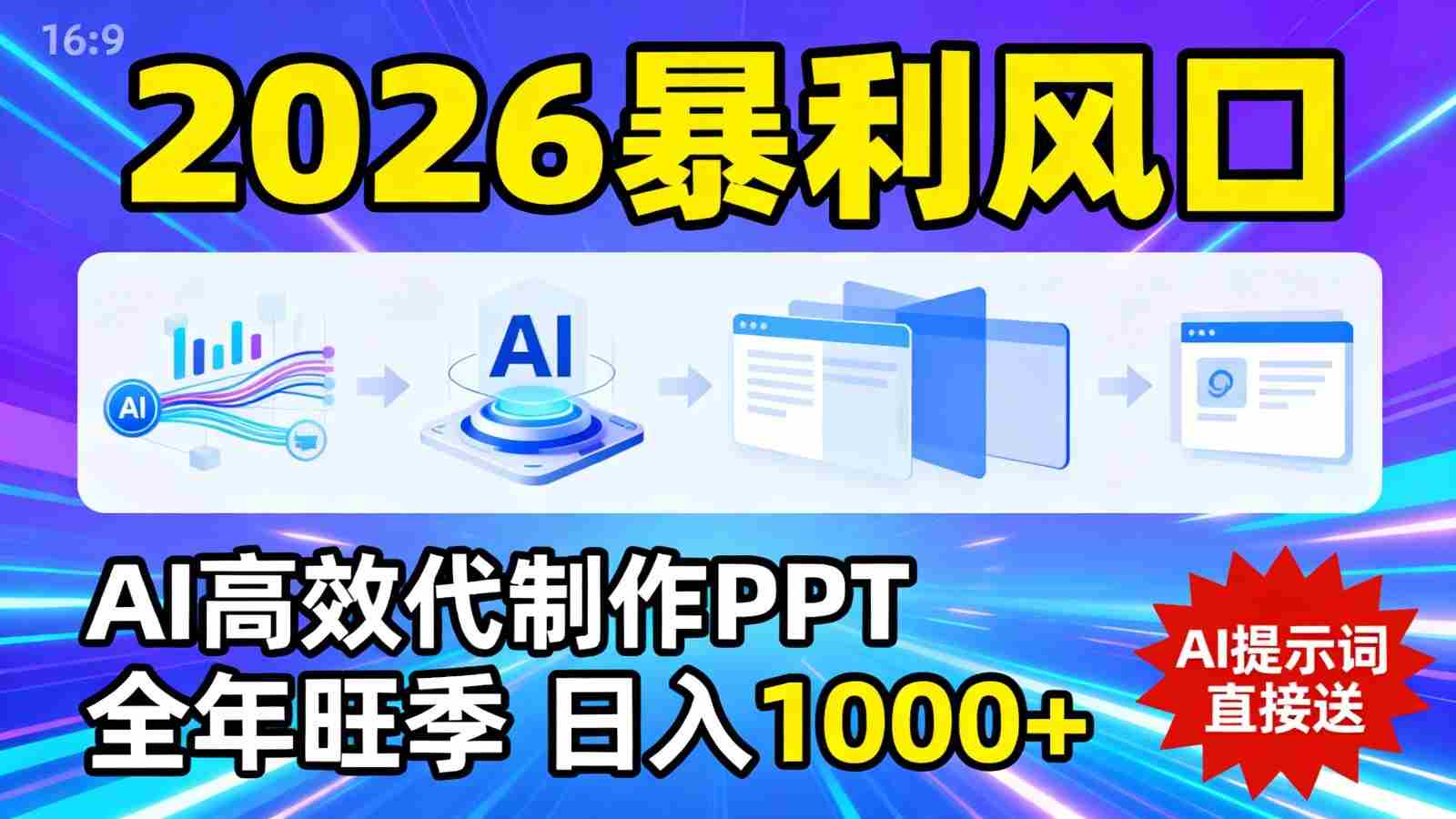 2026暴利！用AI高效代制作 PPT，全年旺季，日入 1000+，提示词直接送！-极速网创