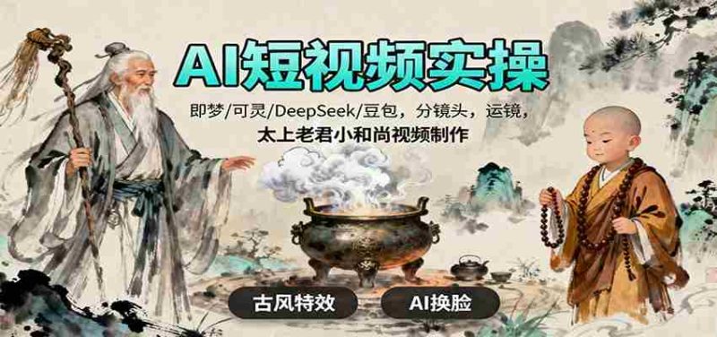 AI短视频实操,即梦/可灵/DeepSeek/豆包,分镜头,运镜,太上老君小和尚视频制作-极速网创