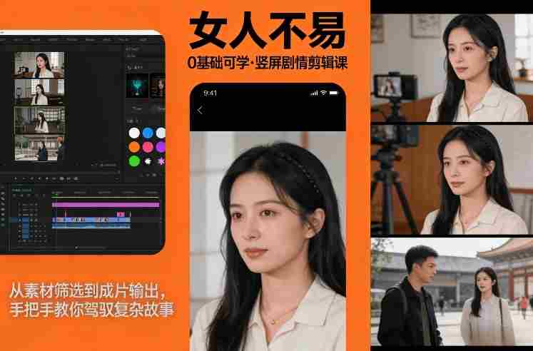 0基础可学!《女人不易》竖屏剧情剪辑课,从素材筛选到成片输出,手把手教你驾驭复杂故事-极速网创