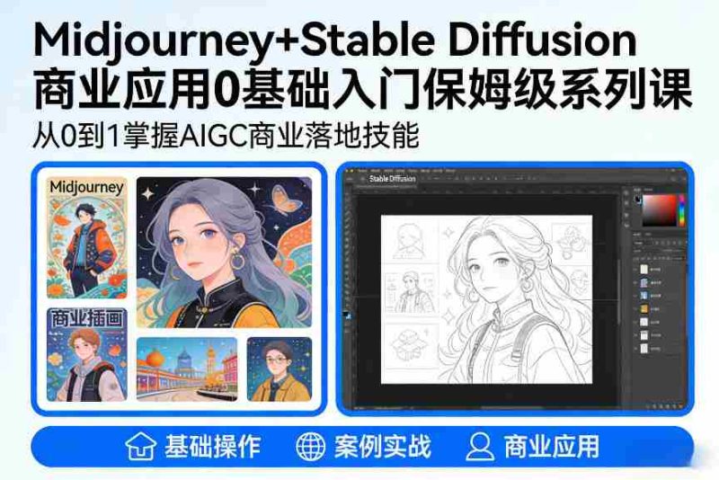 AIGC商业应用Midjourney+Stable Diffusion教程，0基础入门保姆级系列课-极速网创