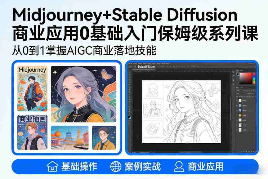AIGC商业应用Midjourney+Stable Diffusion教程，0基础入门保姆级系列课-极速网创