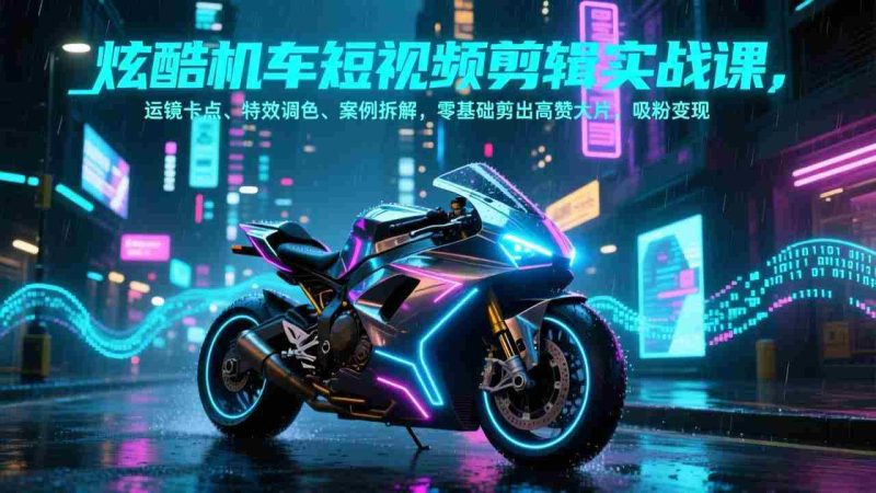 （17304期）炫酷机车短视频剪辑实战课，运镜卡点、特效调色、案例拆解，零基础剪出高赞大片，吸粉变现-极速网创