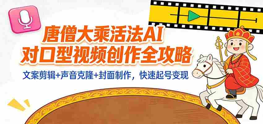 “大乘活法”AI对口型视频创作全攻略：文案剪辑+声音克隆+封面制作，快速起号变现-极速网创