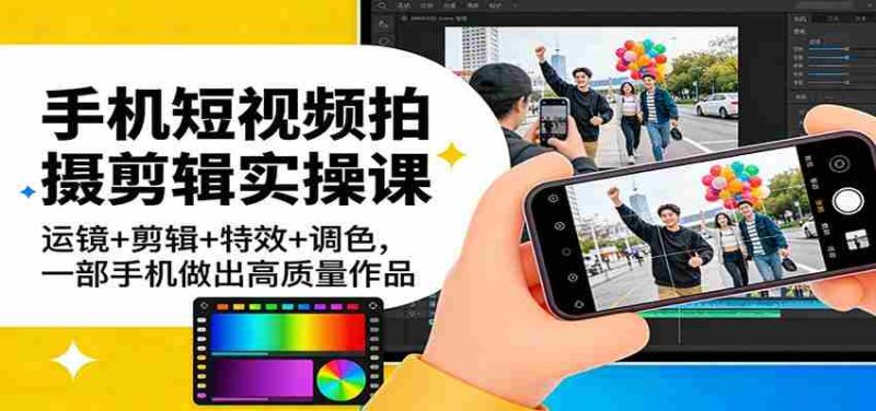 手机短视频拍摄剪辑实操课：运镜+剪辑+特效+调色，一部手机做出高质量作品-极速网创